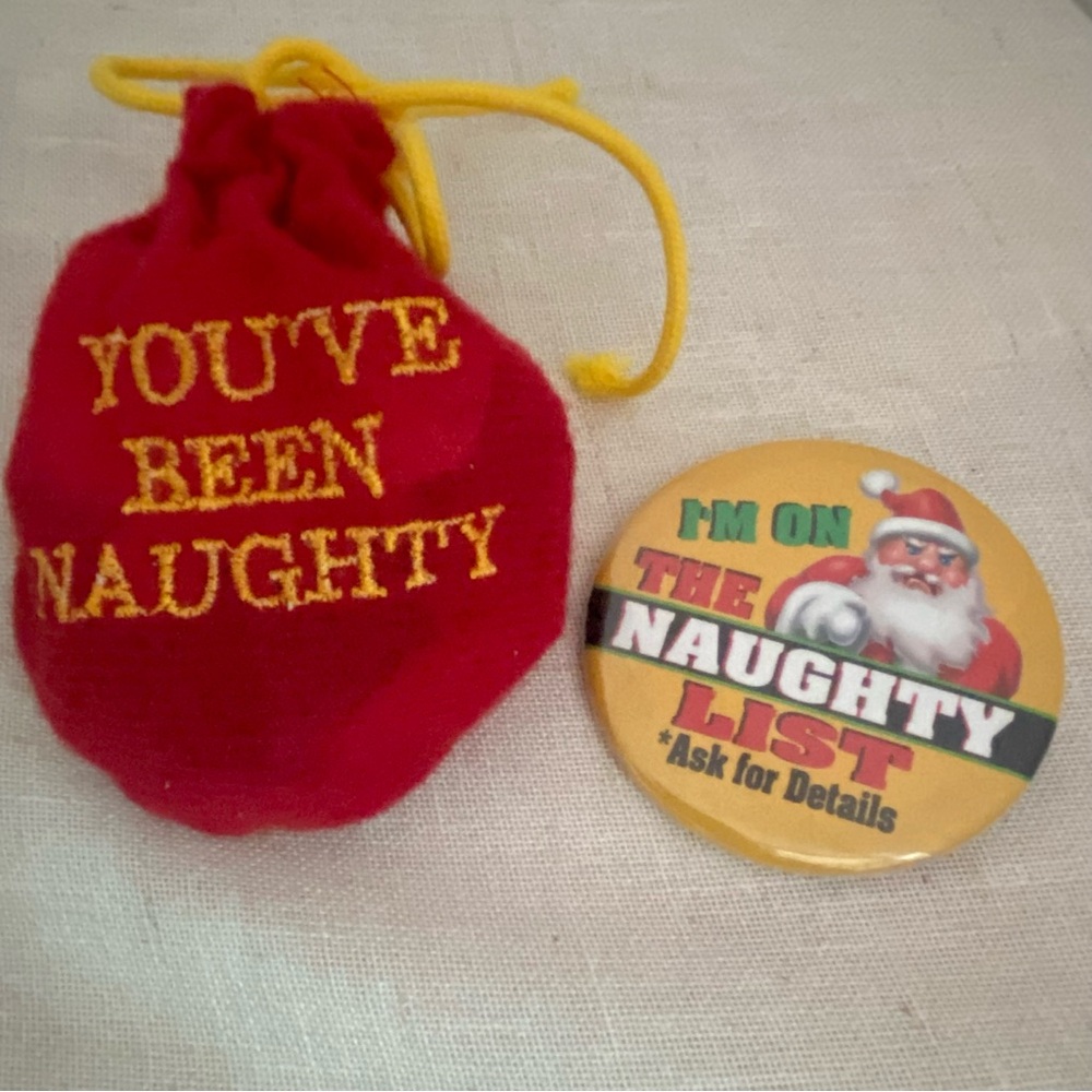 You’ve Been Naughty Christmas coal BAG Ornament Naughty List Santa PIN Gag Gift